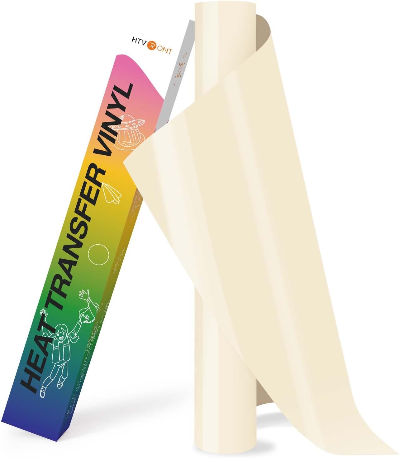 HTVRONT HTV Vinyl Rolls Heat Transfer Vinyl - 12" x 8ft Cream HTV for Shirts, Iron on Vinyl for All Cutting Machines - Easy to Cut & Weed for Heat Vinyl Design (Cream)