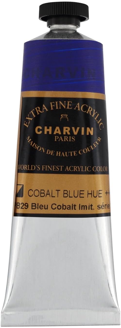 Charvin Extra Fine Professional Acrylic Paint - Cobalt Blue Hue, 60ml Tube, Triple-Milled, Lightfast Pigments, Open Stock Artist Acrylic Paints in Nature-Inspired Hues
