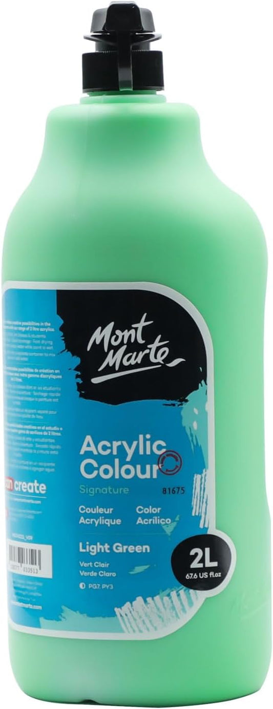 Mont Marte Discovery School Acrylic, Light Green, 1/2 Gallon (2 Liter). Ideal for Students and Artists. Excellent Coverage and Fast Drying. Pump Lid Included.