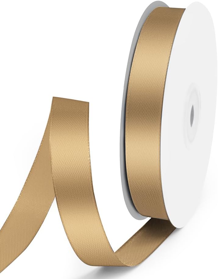 5/8" x 50 Yards Satin Ribbon - Champagne Gold Silk Ribbon with Spool - Ideal for Gift Wrapping, Floral Bouquets, Crafts, Wedding Party Decorations, Christmas and Sewing Projects