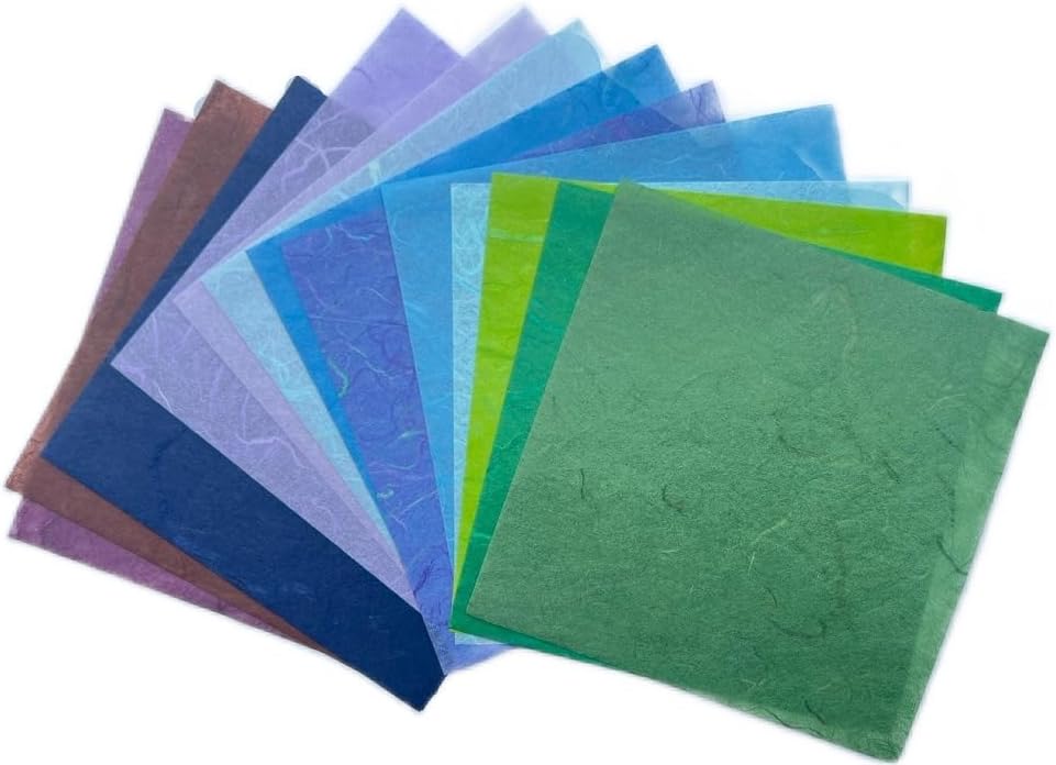 4" x 4" 50 Designs 50 Sheets Natural Fiber Tamarind Leaves,Banana Bark Mulberry Paper Sheets Art Tissue Washi Paper Design Craft Art Origami Suppliers Card Making (Mixed Colors,Tamarind Leaves etc.)