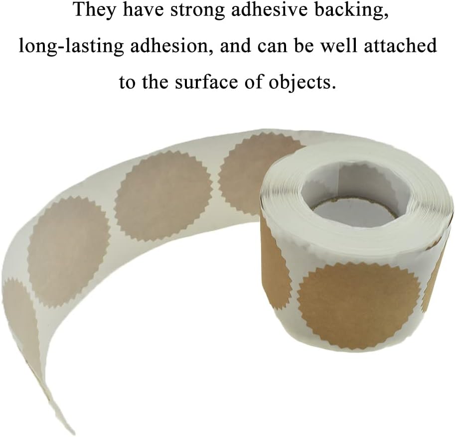 HAHIYO 2Inch 500Pcs Natural Brown Kraft Sticker Round Sawtooth Label Sticker Roll Blank Label Sticker to Write On Permanent Adhesive Dot Sticker for Jar and Canning Label Price Tag Store Organizing