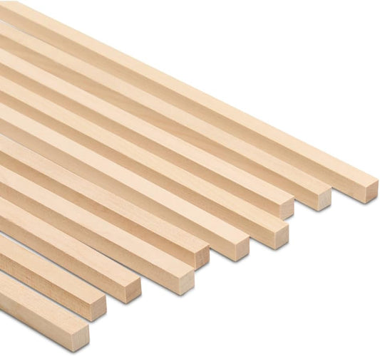DIY Wooden Square Dowel Rod 3/8-inch x 48 Pack of 10 Hobby Wood Sticks for Crafts, Wood Trim & Architecture Model Making, by Woodpeckers