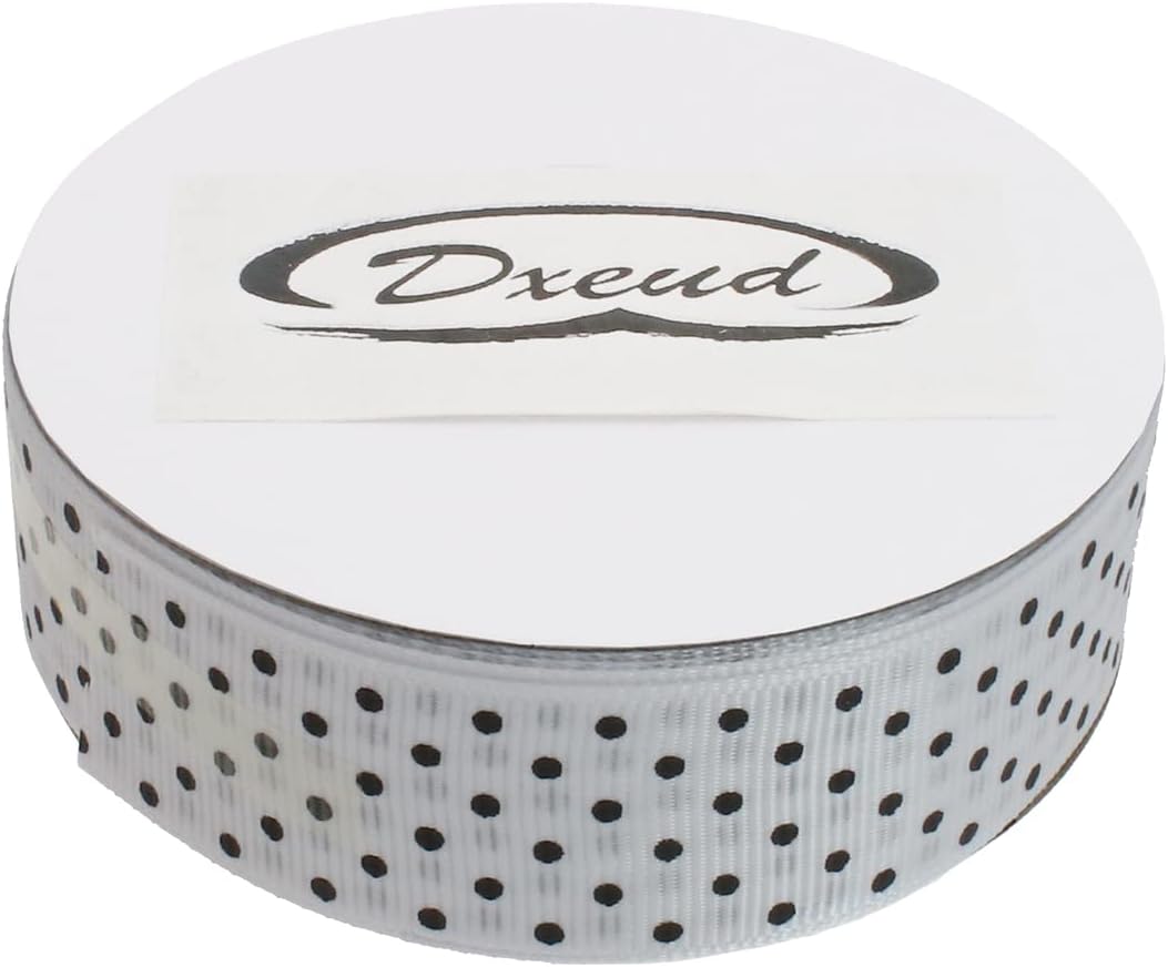 Polka Dot Grosgrain Ribbon 25 Yard Each Roll 100% Polyester (1", White)