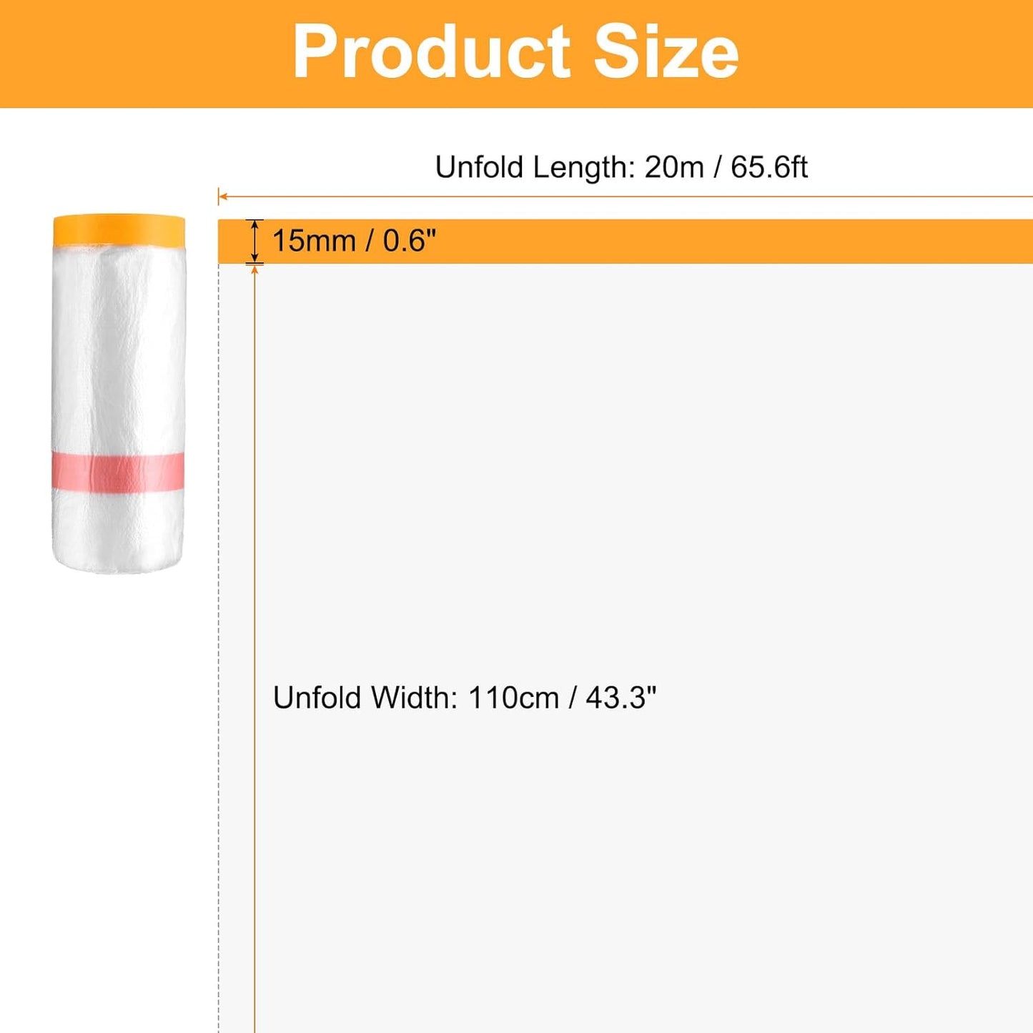HARFINGTON Pre-Taped Masking Film 43.3" x65.6ft Double Adhesive Tape and Drape Painters Plastic Drop Cloth Film with Tape Plastic Sheeting for Automotive Painting Covering