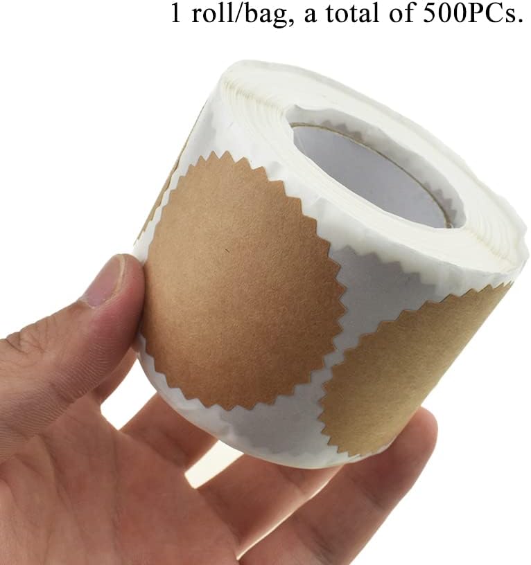 HAHIYO 2Inch 500Pcs Natural Brown Kraft Sticker Round Sawtooth Label Sticker Roll Blank Label Sticker to Write On Permanent Adhesive Dot Sticker for Jar and Canning Label Price Tag Store Organizing