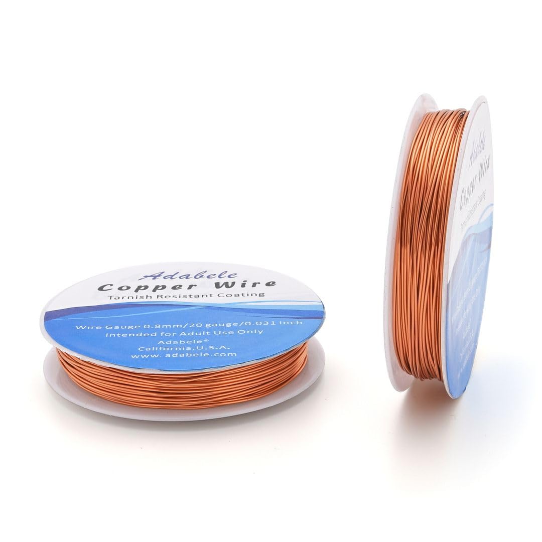Adabele 131 Feet Premium Tarnish Resistant Round Bare Raw Jewelry Copper Wire Beading Wire Spool Bulk (0.8mm/20 Gauge) for DIY Craft Jewelry Making BF287-8