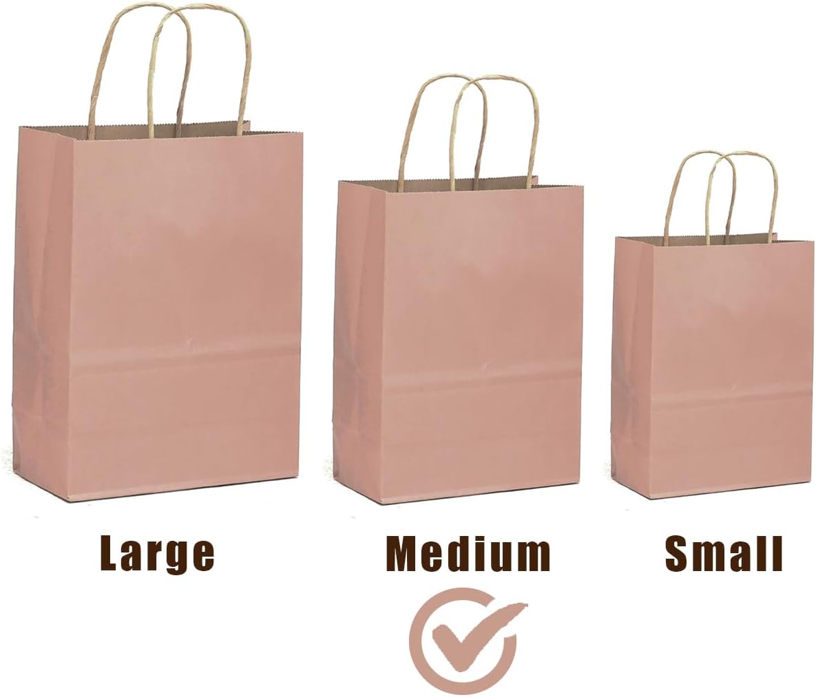 qiqee 32-Packs Cinnamon Pink Paper Gift Bags with Handles Bulk 7.6"x4.75"x10.5" Medium Size Gift Bags Multiple Uses