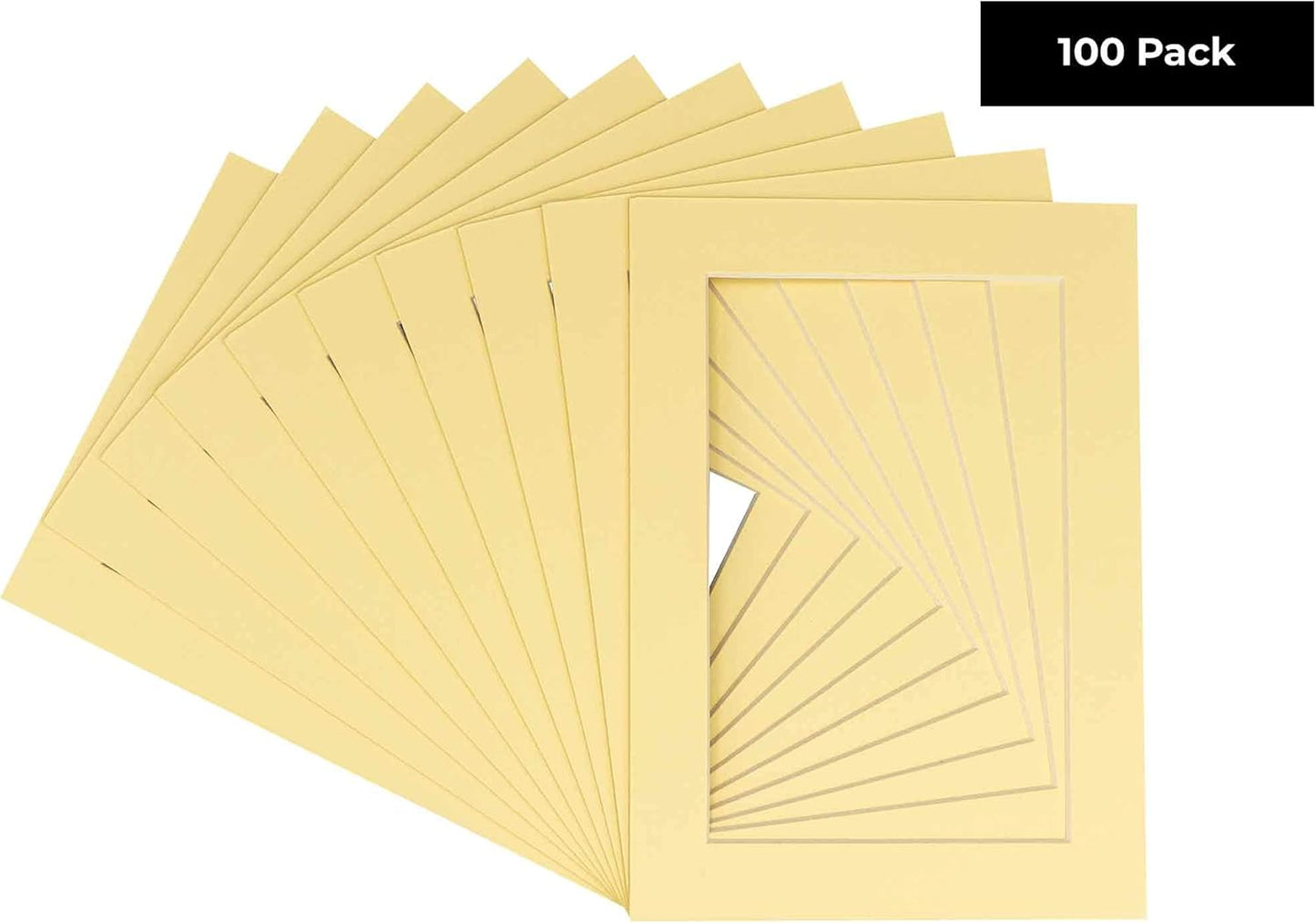 11x14 Mat for 8.5x11 Photo - Precut Soft Yellow Picture Matboard for Frames 11 x 14 Inches - Bevel Cut to Display Art 8.5 x 11 Inches - Acid Free Pack of 100 MATS with Backing Boards & Clear Bags