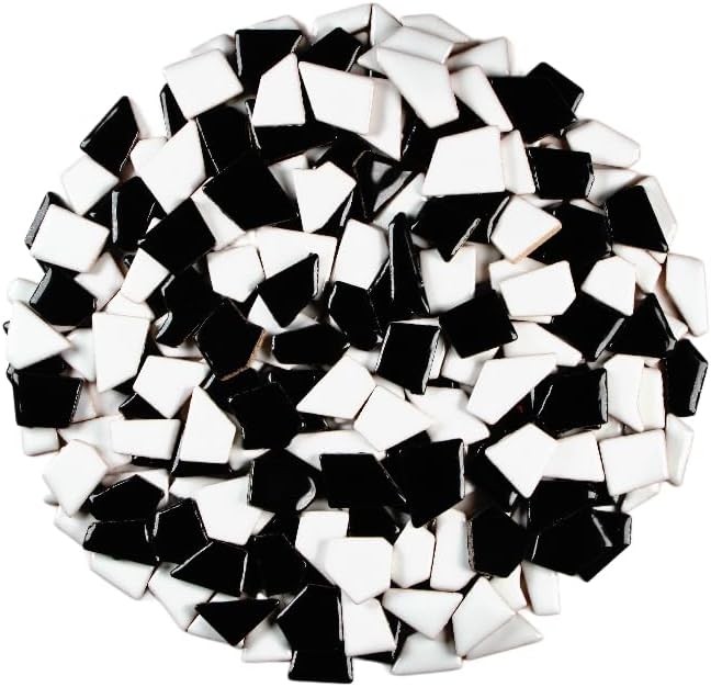 Ceramic Mosaic Tiles for Crafts & Art Projects 200 Grams Vibrant Colors Pieces Fit Together Like a Puzzle Endless Creative Ideas for Mosaic Art DIY Hobbies Small Sizes (Black & White Mix)