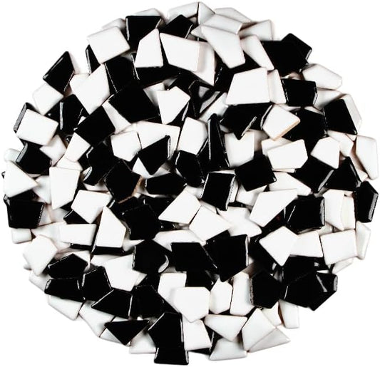 Ceramic Mosaic Tiles for Crafts & Art Projects 200 Grams Vibrant Colors Pieces Fit Together Like a Puzzle Endless Creative Ideas for Mosaic Art DIY Hobbies Small Sizes (Black & White Mix)