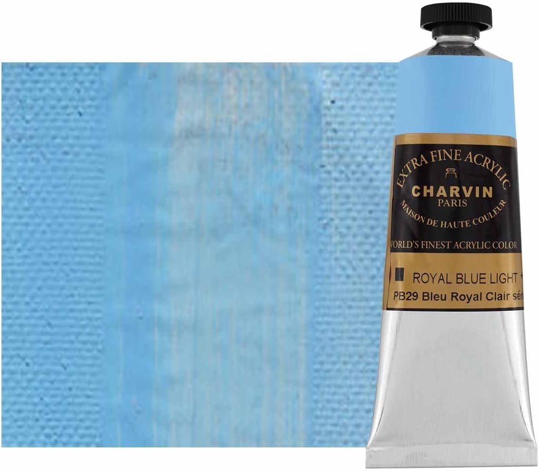 Charvin Extra Fine Professional Acrylic Paint - Royal Blue Light, 60ml Tube, Triple-Milled, Lightfast Pigments, Open Stock Artist Acrylic Paints in Nature-Inspired Hues