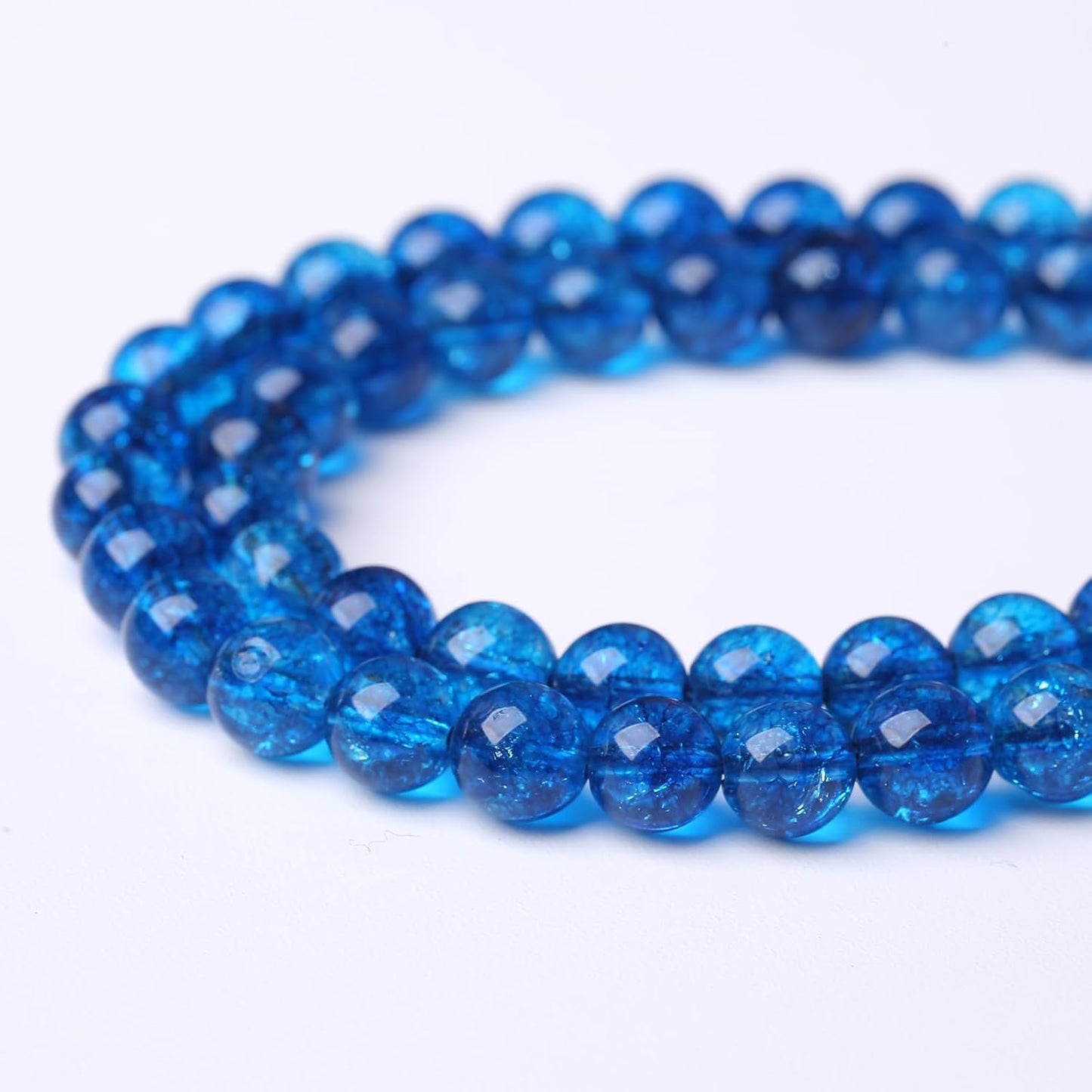 90pcs 4mm Natural Blue Crystal Crackle Quartz Stone Round Loose Beads for Jewelry Making DIY Bracelets Necklaces Energy Healing Stone Beads 15" (4mm, Blue Crackle Quartz)