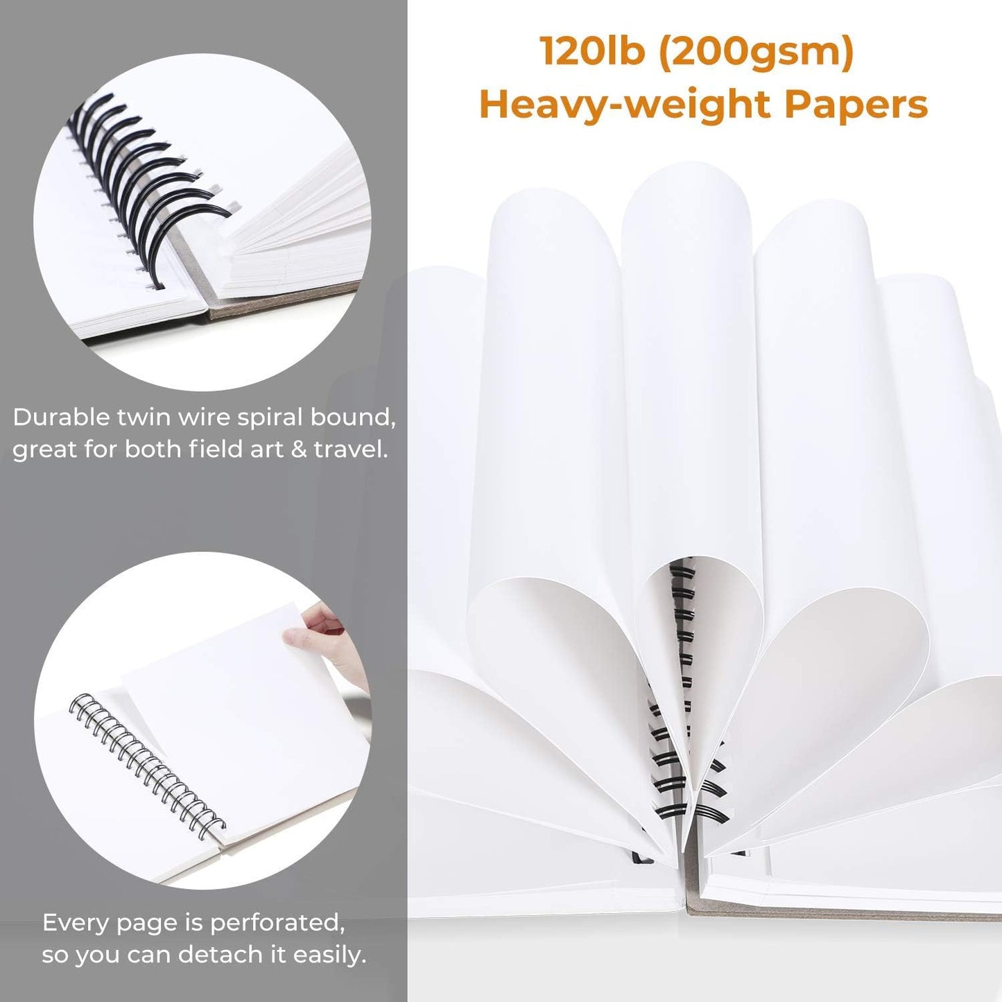 Mix Media Pad, Ohuhu Mixed Media Art Sketchbook, 120 LB/200 GSM Heavyweight Papers, 62 Sheets/124 Pages, Spiral Bound Mixed Media Paper Pad for Christmas Gift