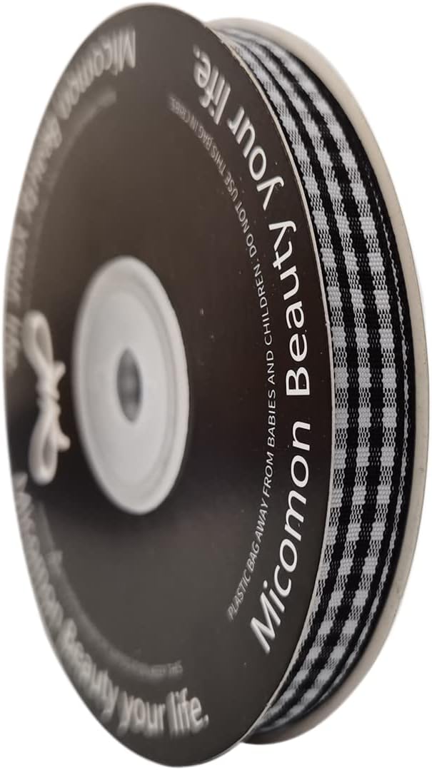 Buffalo Check Ribbon Black and White Gingham Ribbon 25 Yards for Crafts (3/8", Black)