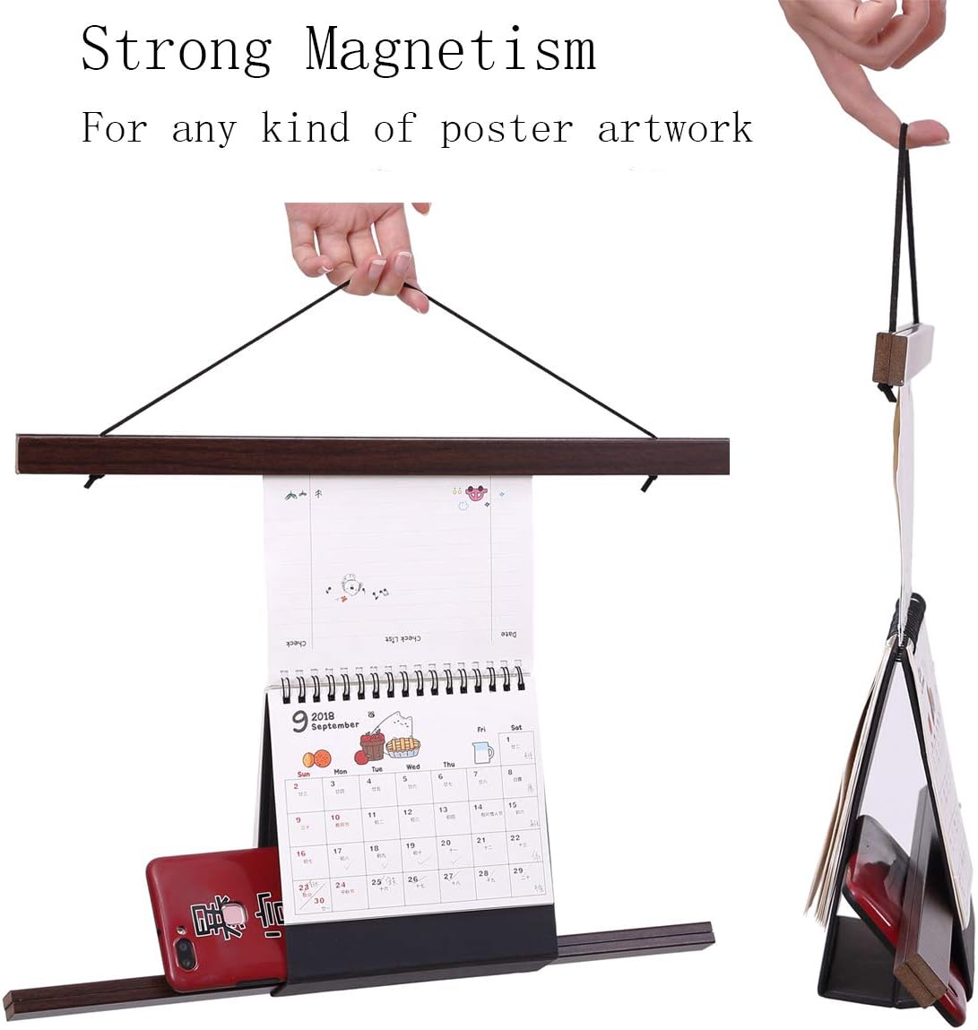 Ywlake Magnetic Poster Hanger, 9x12 9x14 9x17 Poster Frame Wood Wooden Magnet Print Posters Dowel Scroll Hanger Hangers Hanging Kit for Walls Map Canvas Artwork (Walnut, 9")