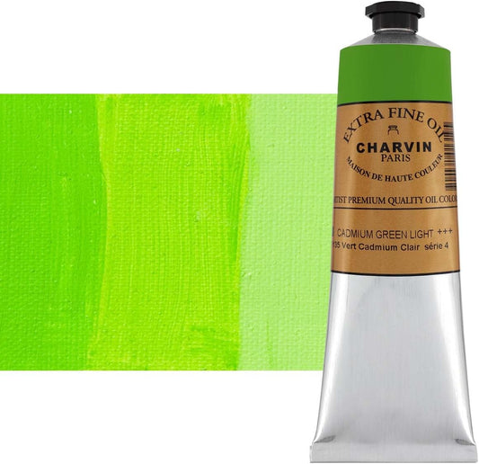 Charvin Extra Fine Oil Paint, Cadmium Green Light 150 mL - Triple-Milled, Rich Texture, Poppy Oil-Based, Light-Fast, Handmade, Archival Quality