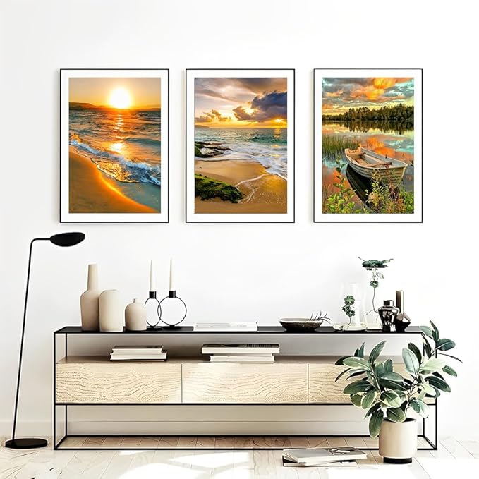 Diamond Painting Kits for Adults,3 Pack Sunset Ocean Diamond Art for Beginners, Diamond Round 5D Full Drill Paint with Diamonds Pictures Gem Art Painting Kits DIY Crafts Kits 12x16inch