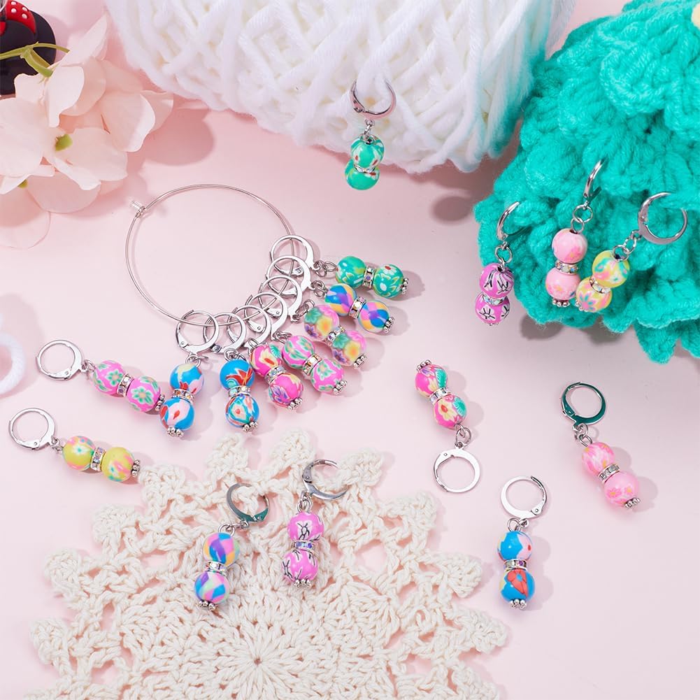 SUNNYCLUE 1 Box 20Pcs Stitch Markers Crochet Stitch Marker Cute Round Polymer Clay Beads Charms Clip On Removable Leverbacks Zipper Pull Charm Locking Knitting Markers for Yarns DIY Sewing Quilting
