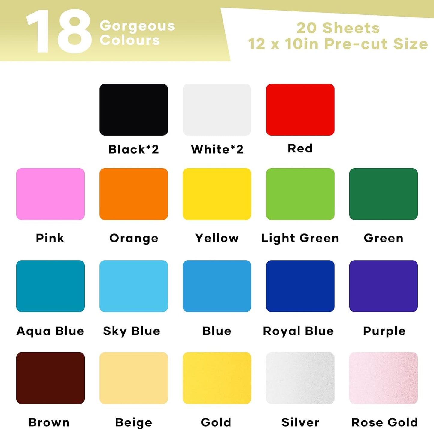 HTVRONT Heat Transfer Vinyl Bundle - 20 Pack 12" x 10" Iron on HTV for T-Shirt - 18 Assorted Colors Compatible with Cricut Cutting Machine, for Silhouette Cameo or Heat Press Machine