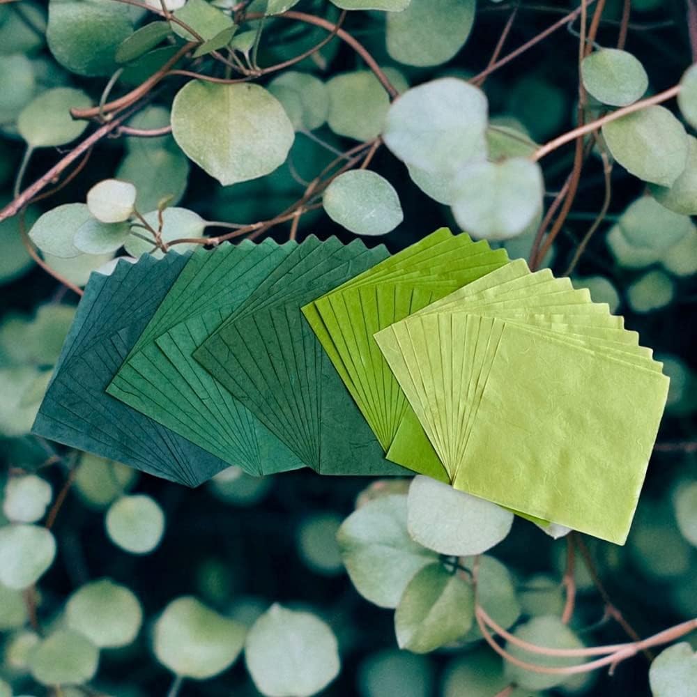 50 Sheets 6 x 6 Inches Natural Fiber Mulberry paper Sheets Square Origami Paper Arts Folding Craft, Decoration Paper, Square Folding Paper for DIY Crafts (Green Tone, 6x6 Inch)
