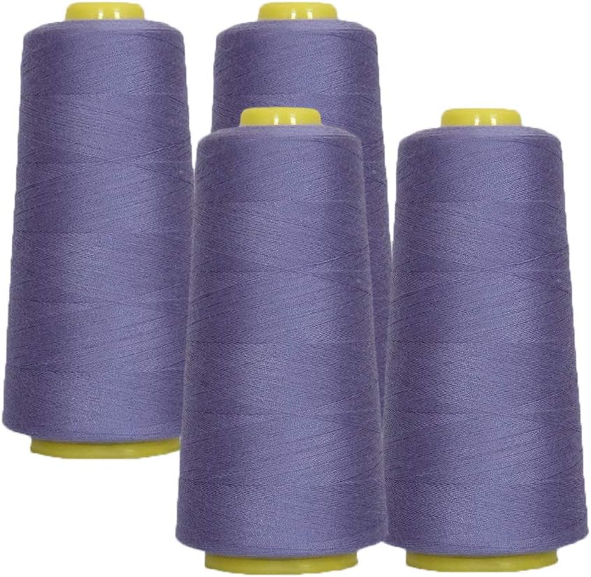 AK TRADING CO. 4-Pack Periwinkle All Purpose Sewing Thread Cones (6000 Yards Each) of High Tensile Polyester Thread Spools for Sewing, Quilting, Serger Machines, Overlock, Merrow & Hand Embroidery