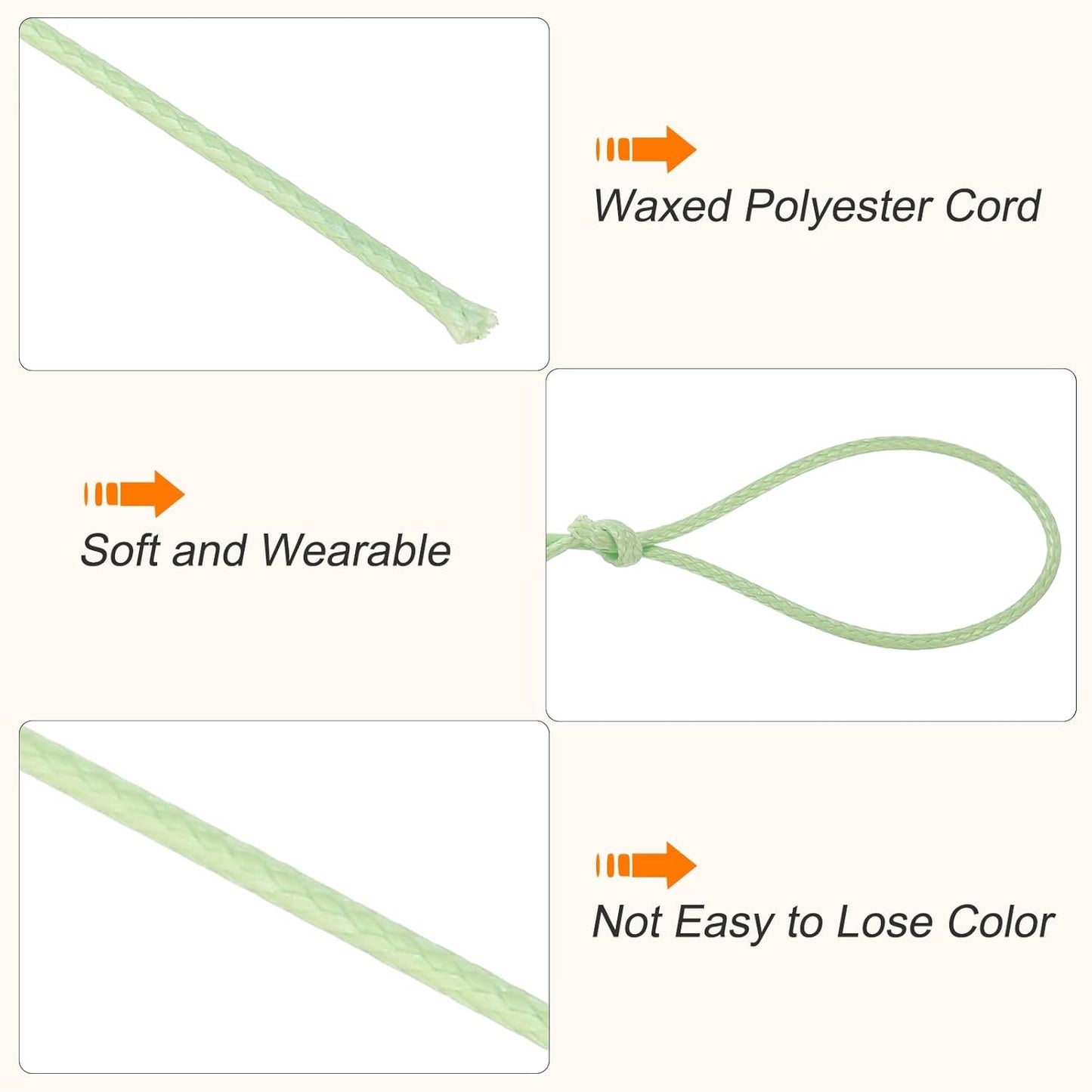 MECCANIXITY Waxed Cord 0.5mm Waxed Polyester Cord 175 Yard Wax String for Bracelet Making, Necklaces, Beading, Jewelry Making and DIY Crafts(Grass Green)