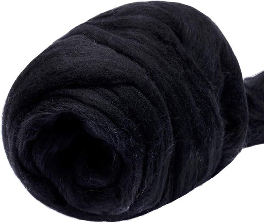 3.53oz Wool Roving Yarn, Wool Felting Supplies, Pure Wools, Chunky Yarn, Spinning Wool Roving for Needle Felting Wet Felting DIY Hand Spinning (Black)