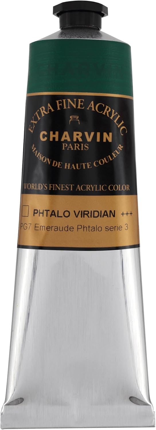 Charvin Extra Fine Professional Acrylic Paint - Phthalo Viridian, 60ml Tube, Triple-Milled, Lightfast Pigments, Open Stock Artist Acrylic Paints in Nature-Inspired Hues