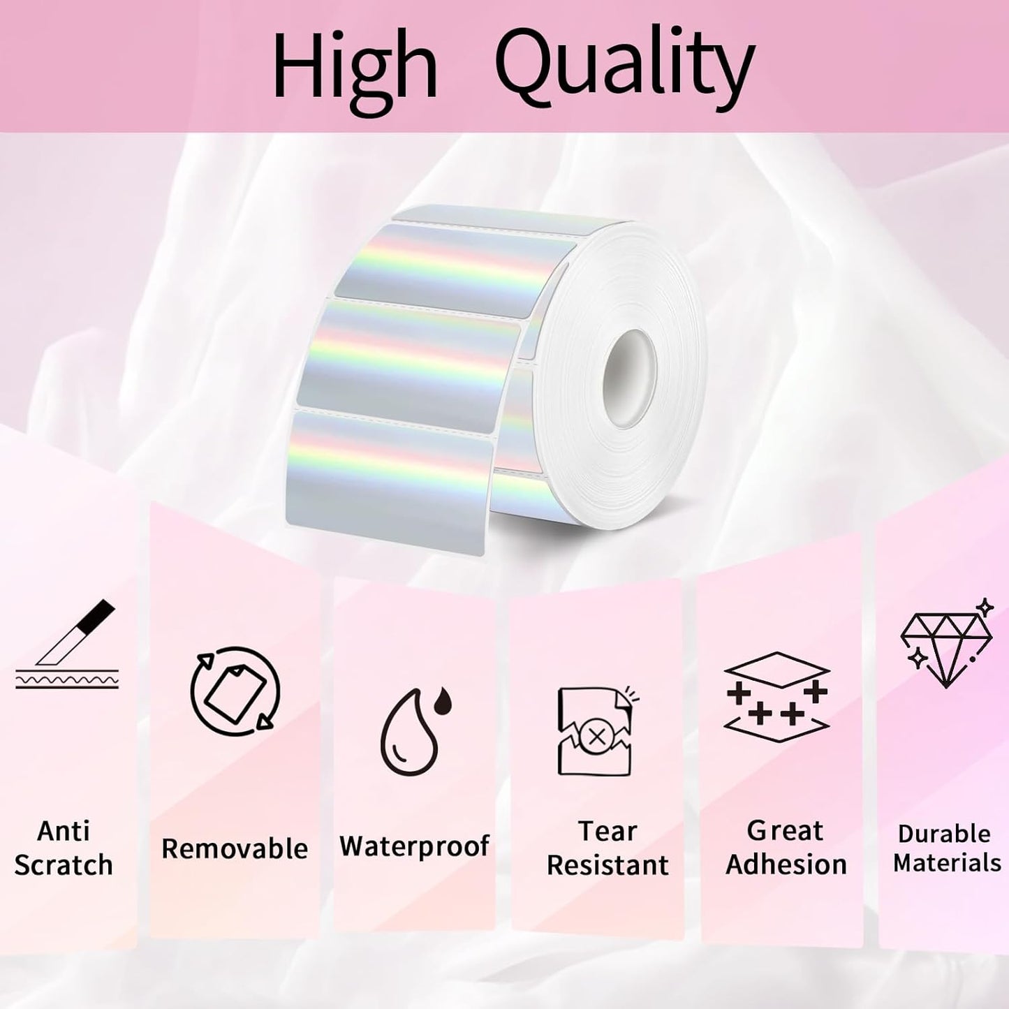 2x1 Inch Holographic Thermal Labels, Silver Glitter Thermal Printer Stickers, Waterproof Self-Adhesive Shipping Label Printer Sticker for Barcode, Name, Address, 300 Labels/Roll