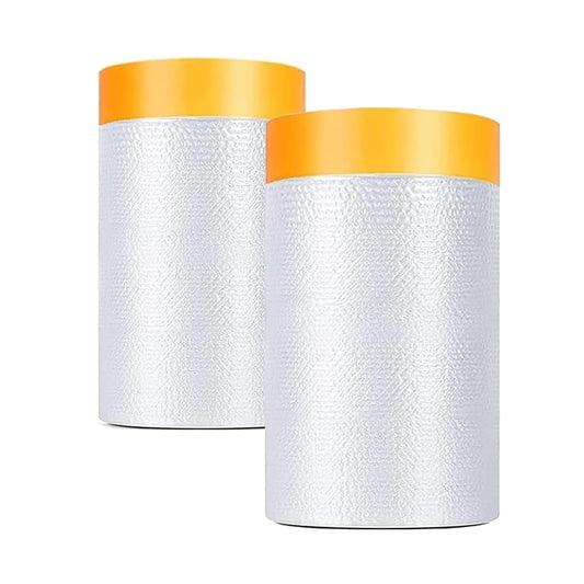 Painters Plastic with Tape 22" x 66',Pre-Taped Masking Film for Painting,Paint Protection Film with Built-in Tape, Drip-Free Painting for Cars,Walls, Floors, Furniture（2 Rolls）