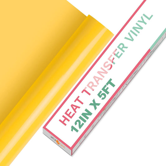 HTVRONT Yellow 12" x 5ft HTV Vinyl Rolls - Easy Cut & Weed Heat Transfer Vinyl for Shirts, Iron on Vinyl for All Cutter Machines