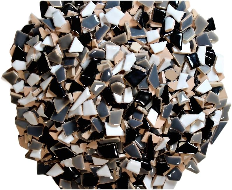 Ceramic Mosaic Tiles for Crafts & Art Projects 200 Grams Vibrant Colors Pieces Fit Together Like a Puzzle Endless Creative Ideas for Mosaic Art DIY Hobbies Small Sizes (Black White Gray)