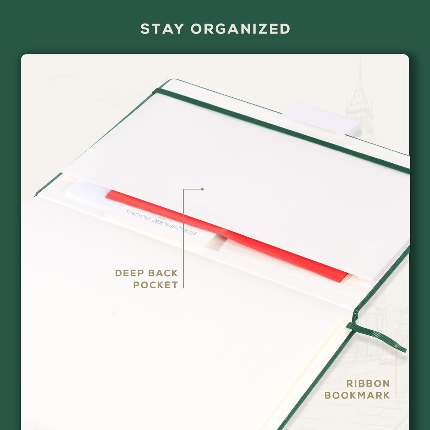 Beechmore Books A3 Sketchbook – 11.7x16.5 Premium Vegan Leather Bound Large Sketch Book Hardcover with 160 Thick 160gsm Perforated Ivory Pages, Blank Sketch Pad Gift Boxed Back Pocket Ribbon Bookmark