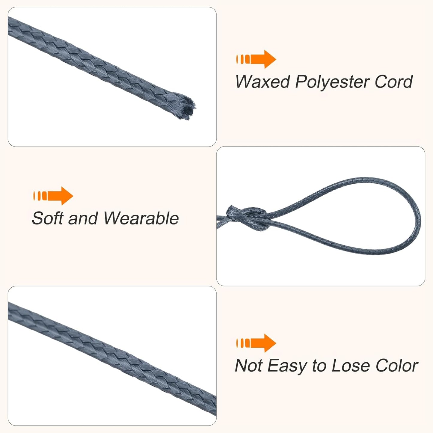 MECCANIXITY Waxed Cord 1.2mm Waxed Polyester Cord 175 Yard Wax String for Bracelet Making,Necklaces, Beading,Jewelry Making and DIY Crafts(Dark Gray)