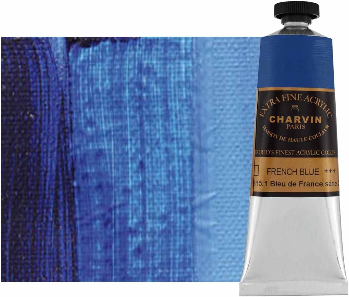 Charvin Extra Fine Professional Acrylic Paint - French Blue, 60ml Tube, Triple-Milled, Lightfast Pigments, Open Stock Artist Acrylic Paints in Nature-Inspired Hues