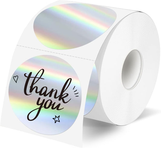 2" Circle Holographic Thermal Label Stickers, Round Printable Rainbow Glitter Thermal Printer Sticker Labels for Gift Wrapping, Self-Adhesive Name Price Tag DIY Custom Logo Design- Silver