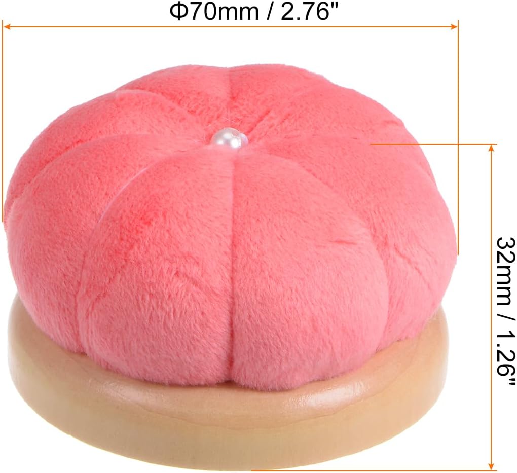 HARFINGTON Wooden Base Needle Pincushions Japanese Style Pin Cushions Round Pin Cushion Needle Holder for Sewing Quilting Needlework DIY Crafts, Watermelon Red