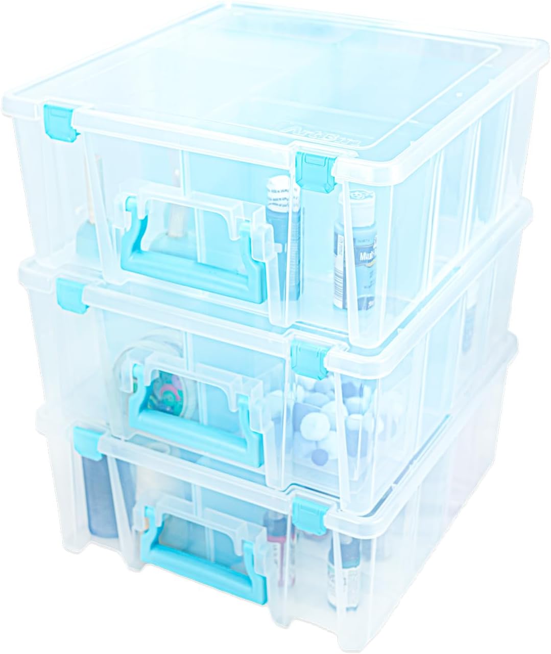 ArtBin 6990RH-AMZ Super Satchel Double Deep Compartment Box - Art Storage with 8 Removable Compartments, Smart Closure for Craft Supplies (Aqua- Pack of 3)