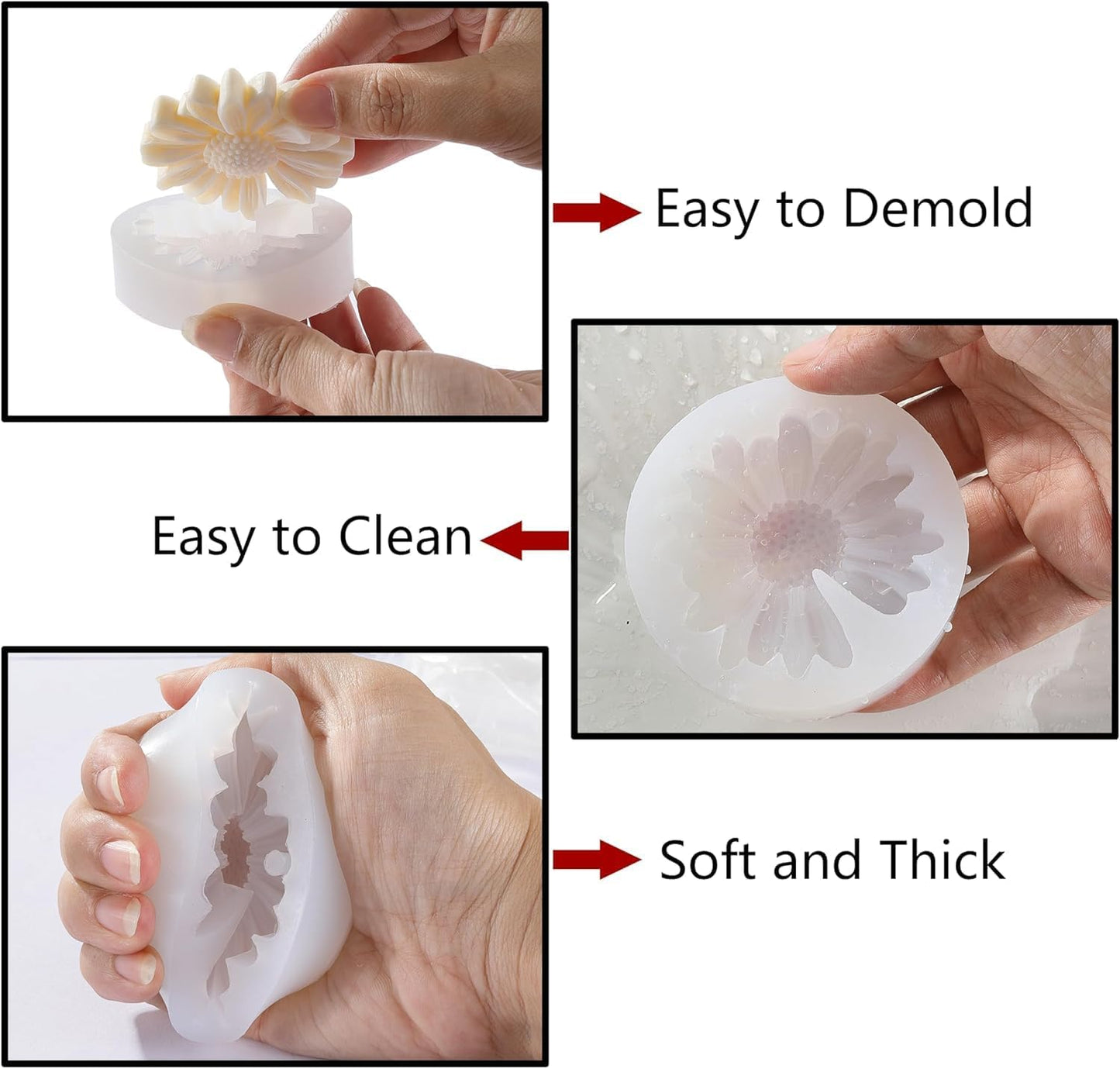 4 Pcs Daisy Flower Silicone Molds for Candles, 3D Flower Fondant Chocolate Cake Cupcake Topper Decoration Mold, Unique Resin Candle Molds DIY Soap Mold