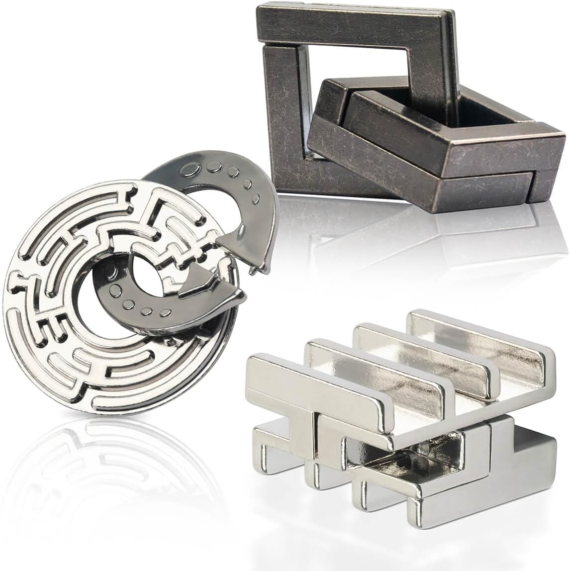 3PCS Fun Metal Brain Teaser Puzzle Games - Adults Mind 3D Toys -Teens IQ Insight Challenge - Educational Gift for Ages 12+