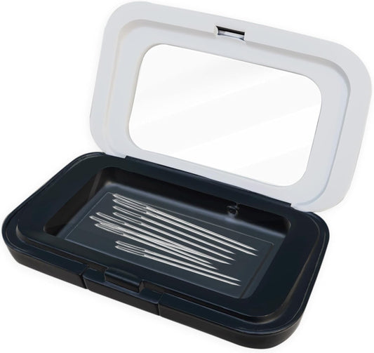 FJW Magnetic Needle Holder Case with Clear Acrylic Lid - Strong Sewing Pin Storage Case - Secure & Visible Needle Keeper for Sewing, Quilting, Crafts Small