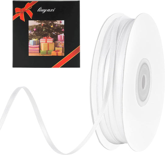 LIUYAXI White Double Faced Satin Ribbon, 1/8" X Continuous 100 Yards, Thin Ribbons Perfect for Gift Wrapping Wedding Invitation Card Hair Bows Tag Floral Arrangement DIY Craft