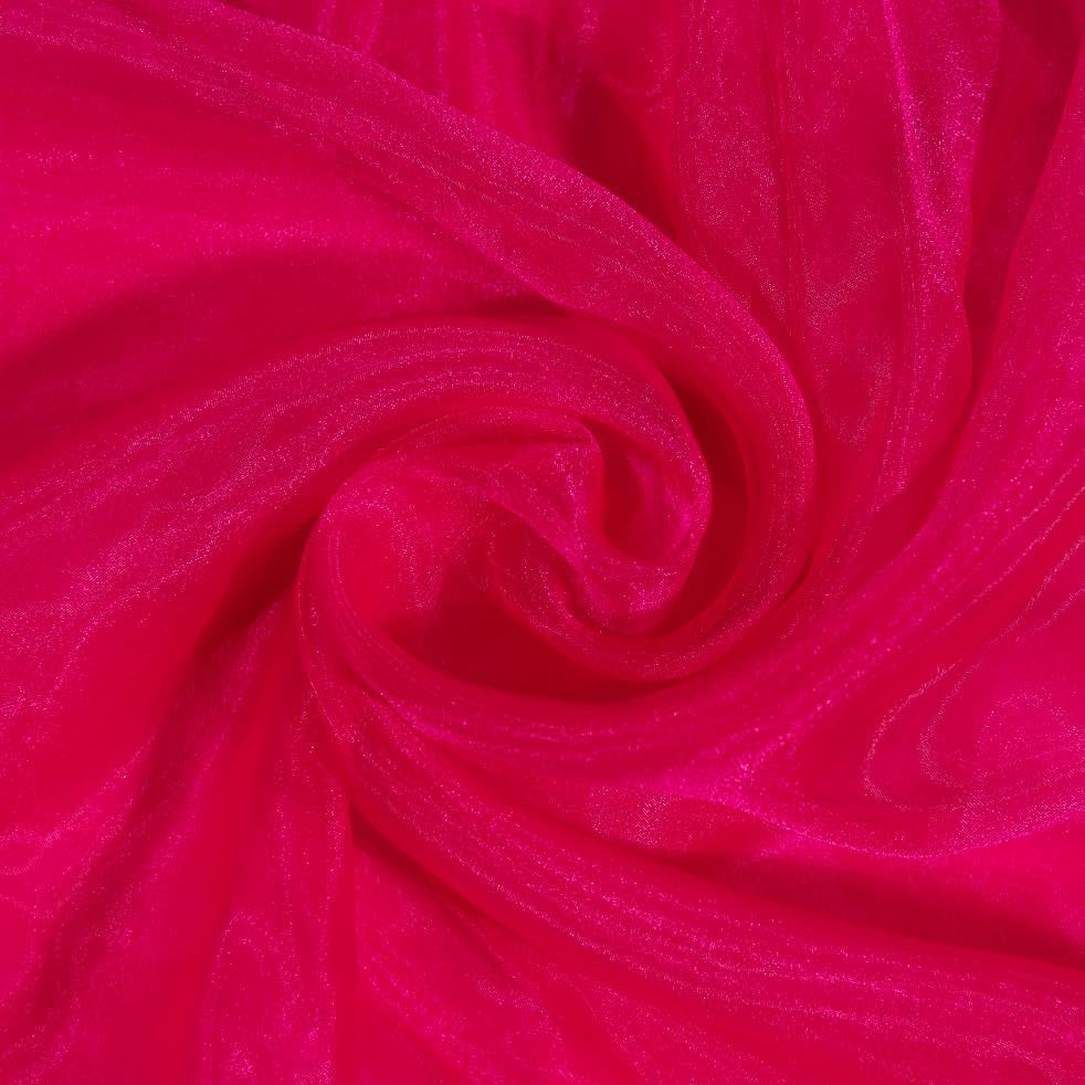 Fynite Sheer Organza Fabric | 10 Yards Long | 44" Wide | Bridal Solid Sheer Organza Bolt for Wedding Dress Fashion Craft Decorations - Hot Pink