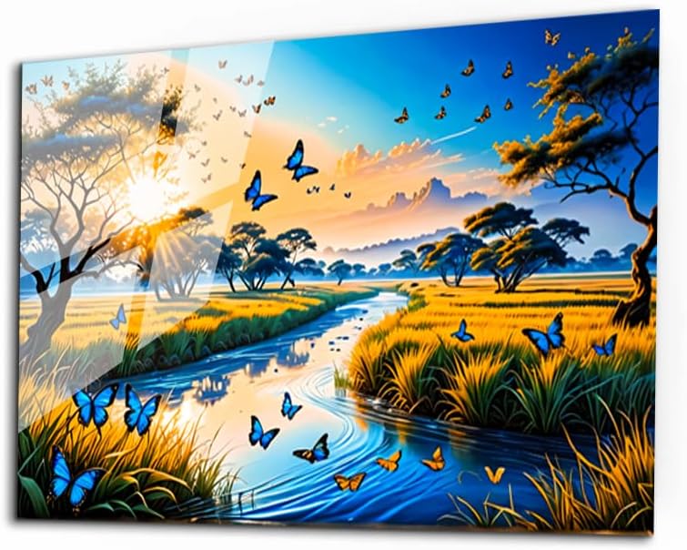 SpiritualHands Fantastic Scenery Tempered Glass Wall Art Painting for Living Room, Tempered Glass Modern Prints Decor, Large Vivid Color Panel for Bedroom, Kitchen, or Office