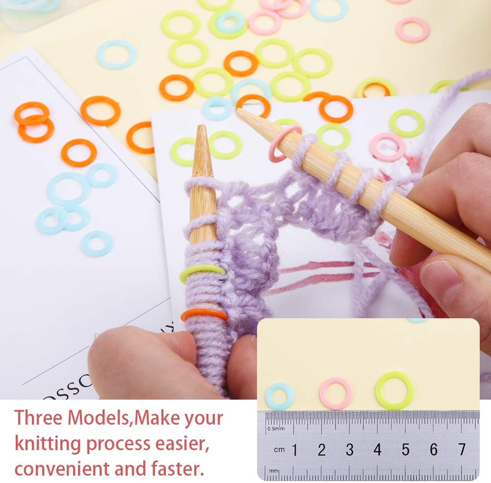 LUNARM 180 Pieces Stitch Markers for Crocheting, Knitting Random Colored Markers Rings(S/M/L), Crochet Locking Knitting Stitch Counter Needle Clip with Storage Box