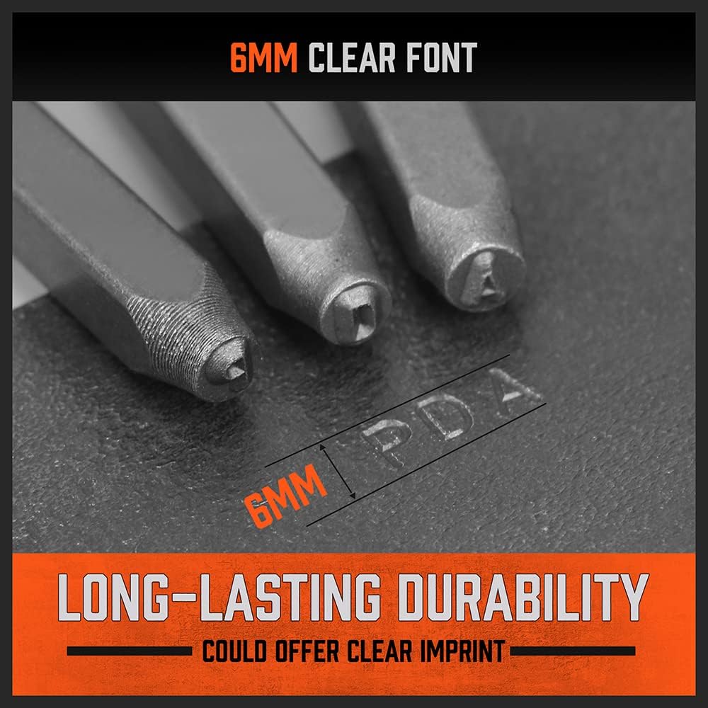 HORUSDY 37-Piece Number and Letter Stamp Set 1/4 (6mm) (A-Z & 0-9 + Stars) Punch Perfect for Imprinting Metal Stamping kit, Plastic, Wood, Leather