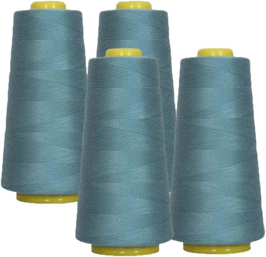 AK Trading 4-Pack Ozone Blue All Purpose Sewing Thread Cones (6000 Yards Each) of High Tensile Polyester Thread Spools for Sewing, Quilting, Serger Machines, Overlock, Merrow & Hand Embroide