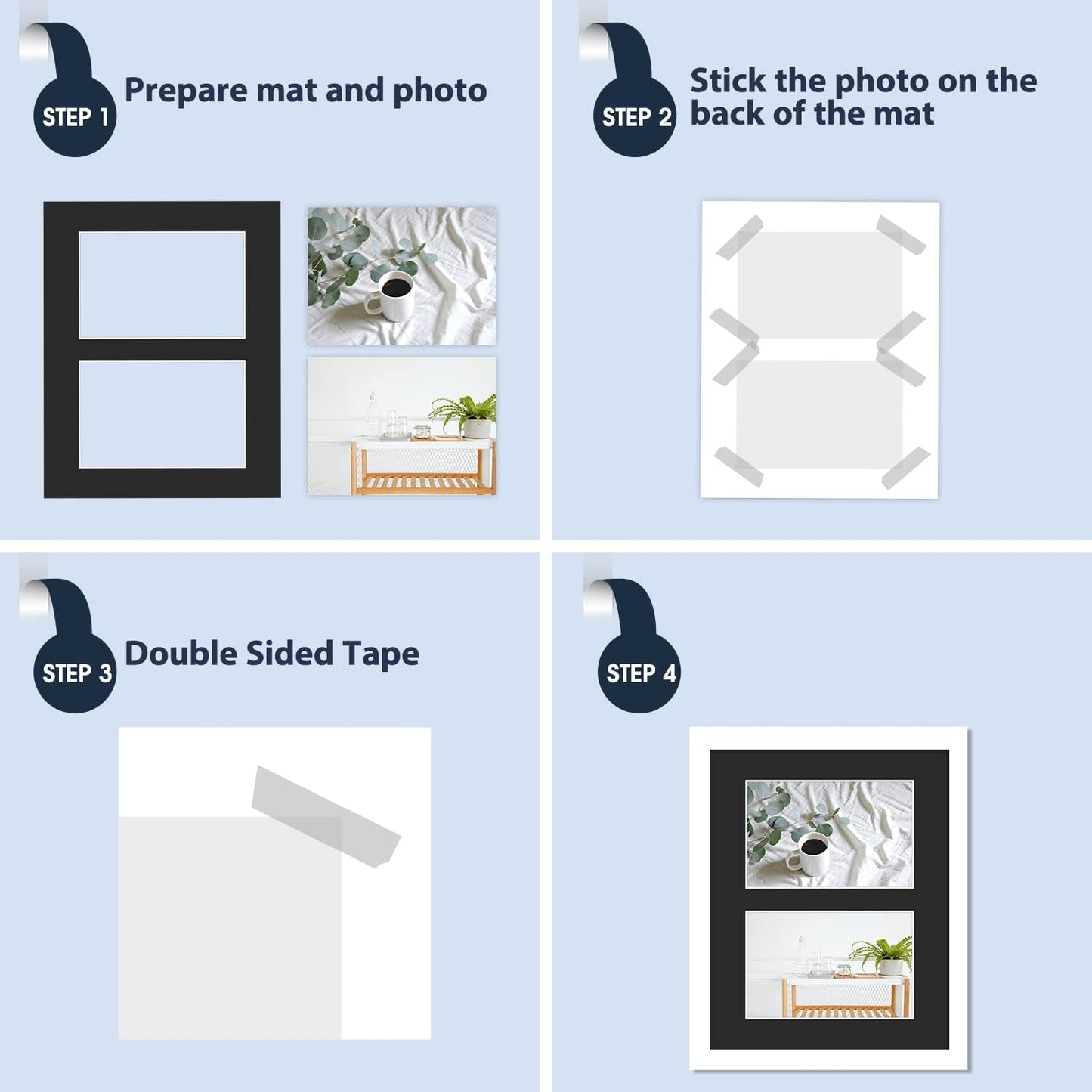 Mat Board Center, Pack of 10, Photo Picture Mats - Acid Free, 4-ply Thickness, White Core - for Pictures, Photos, Framing (8x10 for 2-4x6 Black)