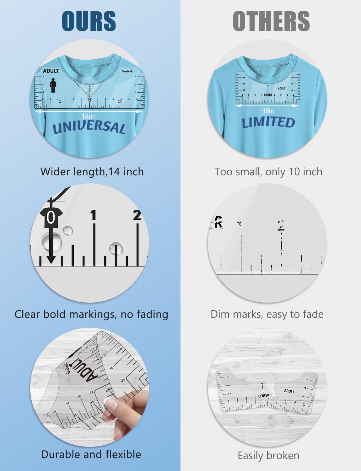 Vowlove Tshirt Ruler Guide for Vinyl Alignment - T Shirt Rulers to Center Designs Graphics Placement, Tee Shirt Measurement Ruler Heat Press Accessories Tool Sublimation Blanks HTV Heat Transfer Vinyl